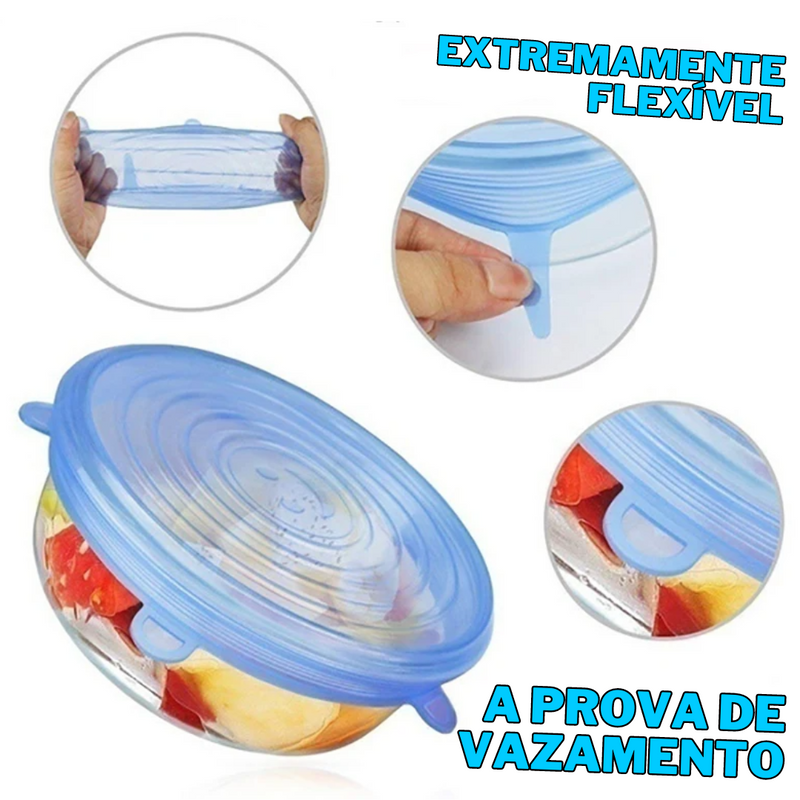 Compre 6 Leve 12 - Kit 12 Tampas de Silicone Reutilizável (UNIVERSAL) - Super Elástico