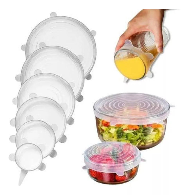 Compre 6 Leve 12 - Kit 12 Tampas de Silicone Reutilizável (UNIVERSAL) - Super Elástico