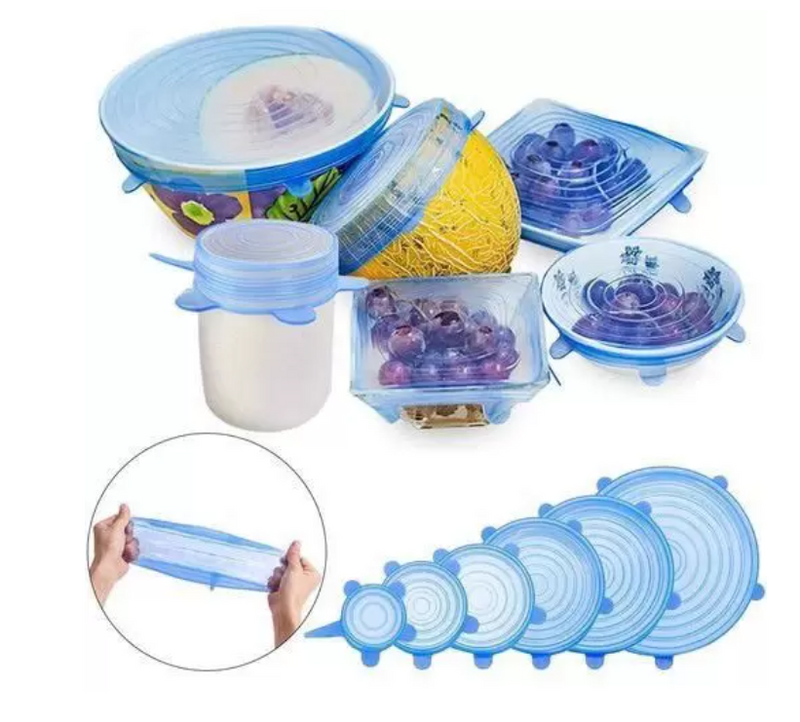 Compre 6 Leve 12 - Kit 12 Tampas de Silicone Reutilizável (UNIVERSAL) - Super Elástico